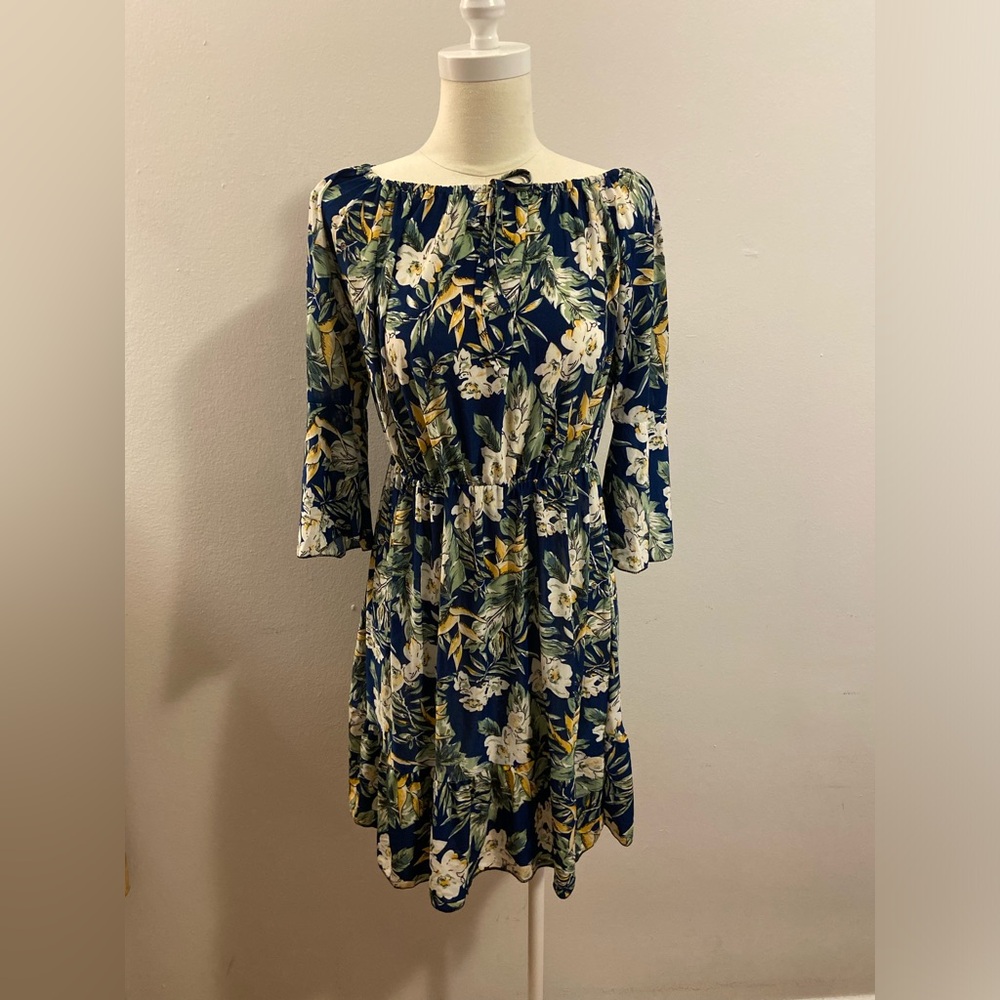 FLORAL BLUEGREEN DRESS S-M